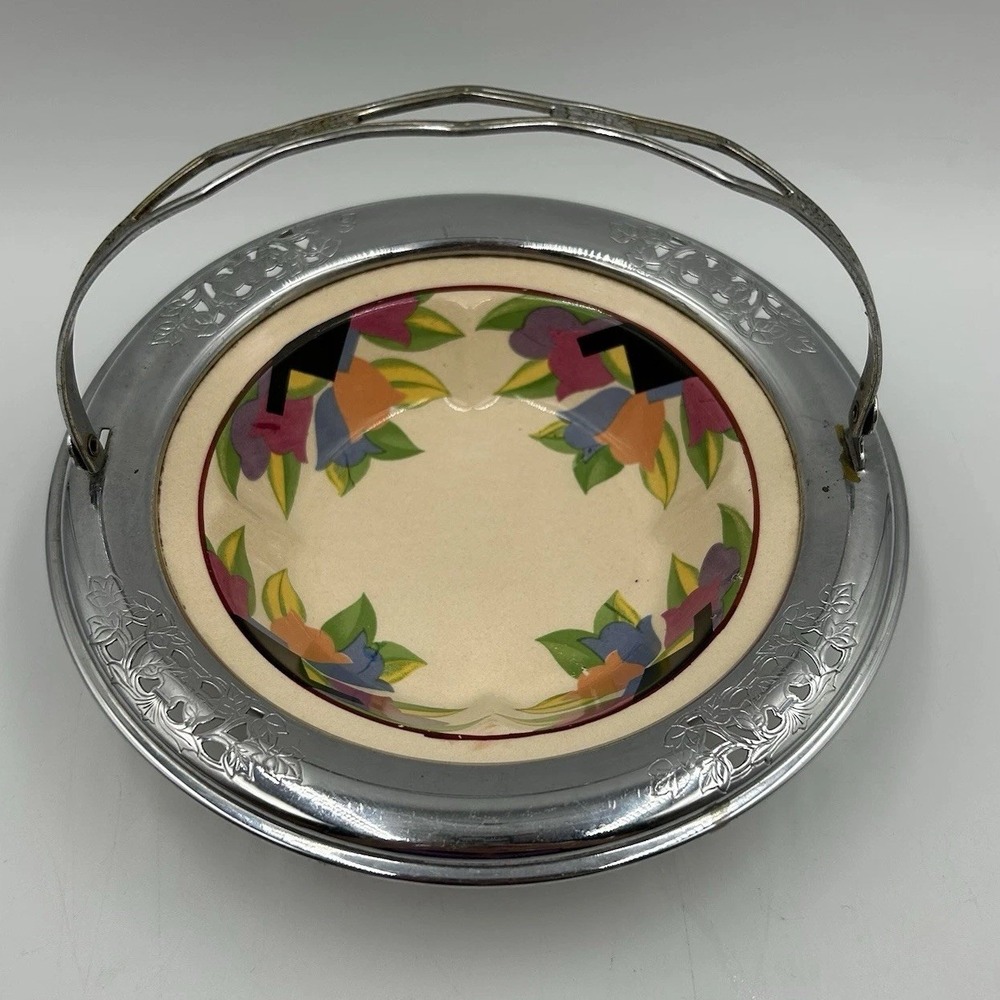 VTG Umbertone Farberware Dish Bowl Leigh Potters Tulip Chrome Basket Art‎ Deco